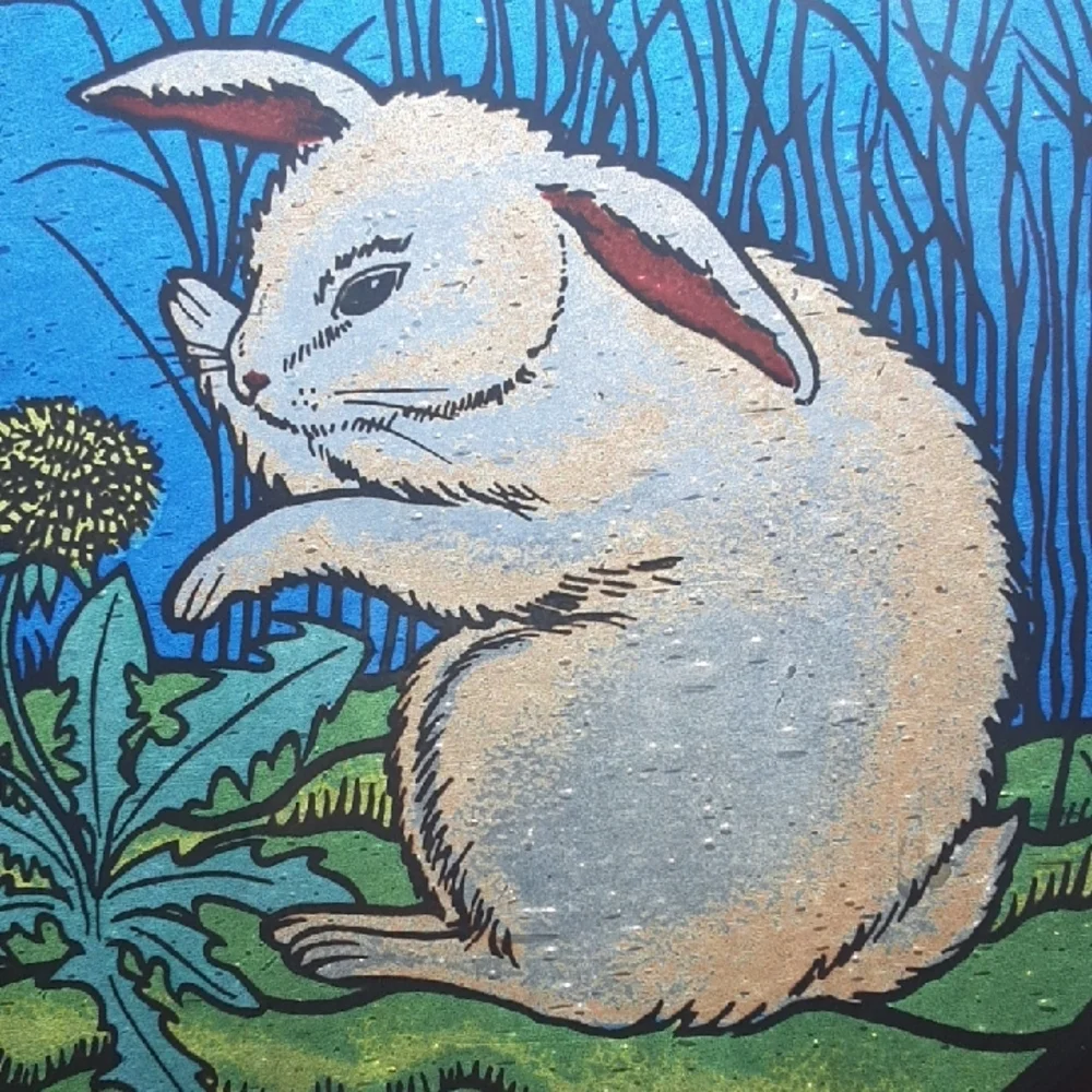 Charming Rabbit Art Glass Panel - Picture 3 of 6